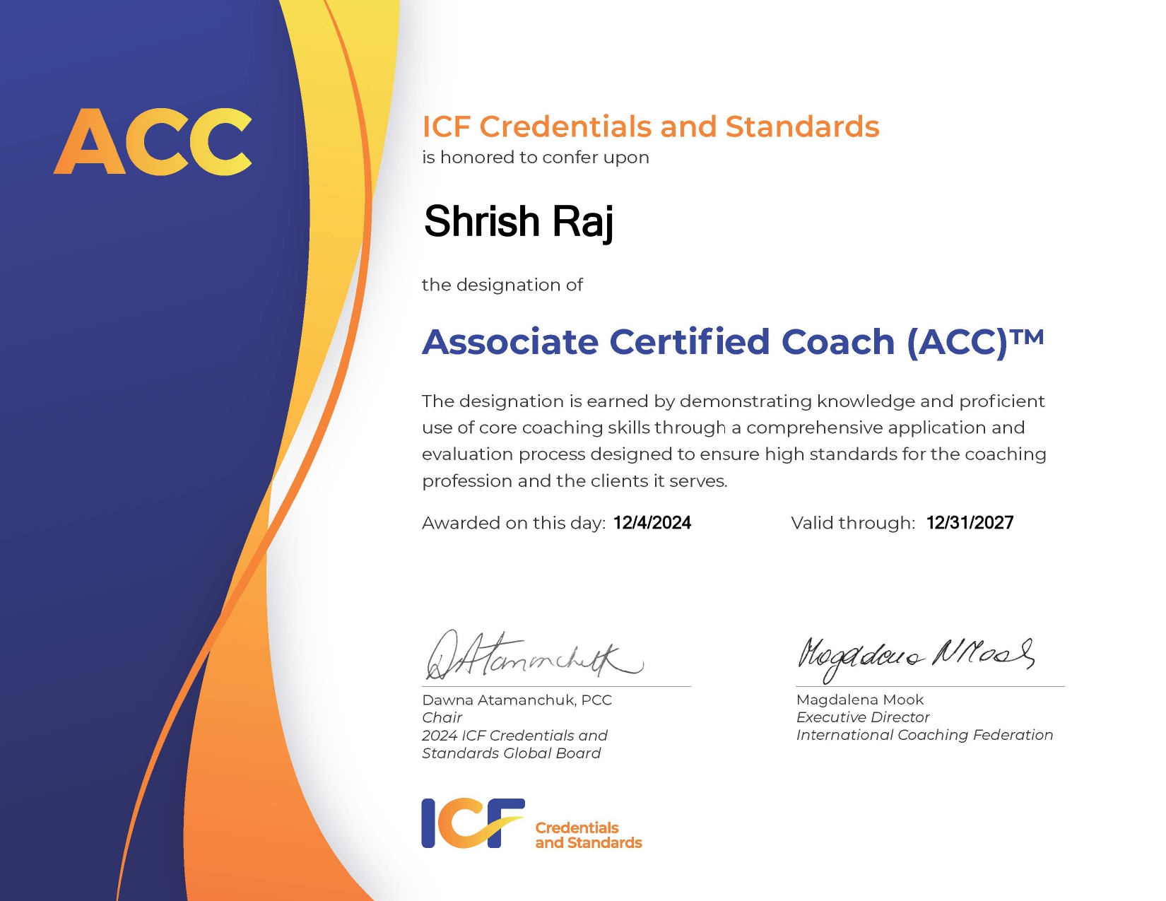 International Coaching Federation (ICF) Associate Certified Coach (ACC)